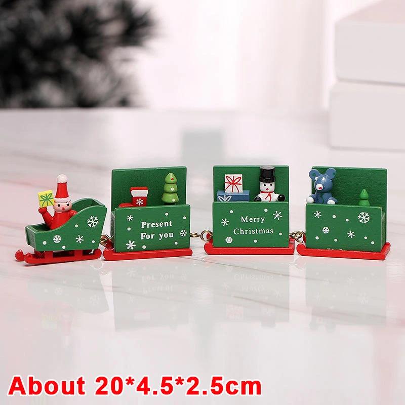 Wooden Train Christmas Ornaments Santa Cake Decoration Merry Christmas Navidad New Year Party Table Decoration Kids Gifts Toys
