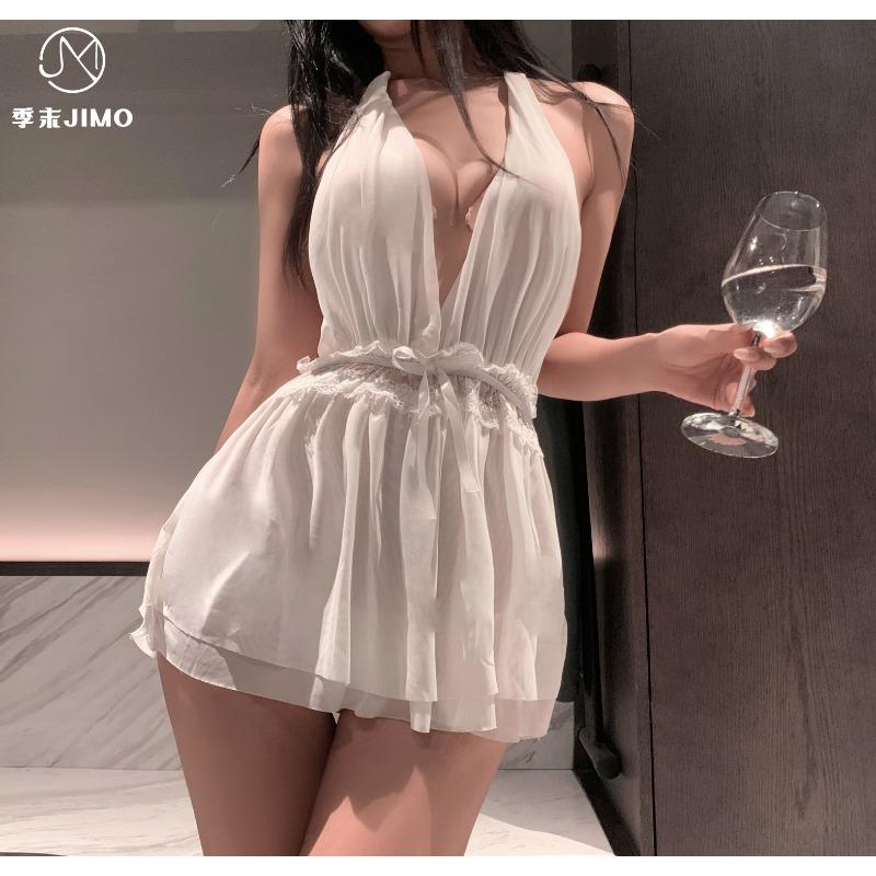 Sex underwear deep V sexy backless double-layer mesh perspective temptation neck loungewear