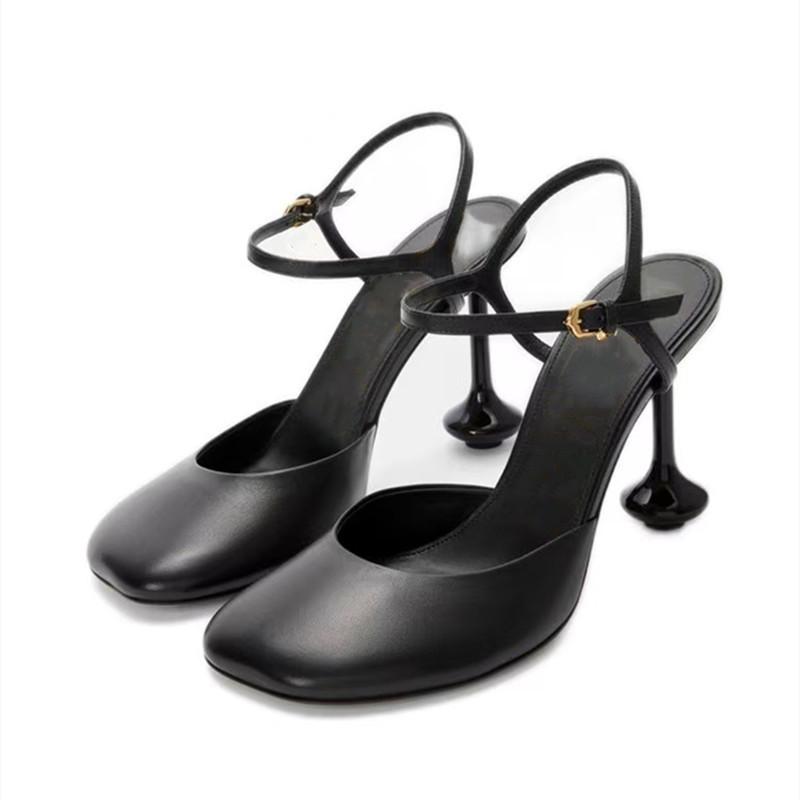 

Fashion Star style Fashion Round toe Leather Women Pumps Sexy Ankle Strap Buckle Office Lady Thin High heels Summer Party Dress Shoes 35