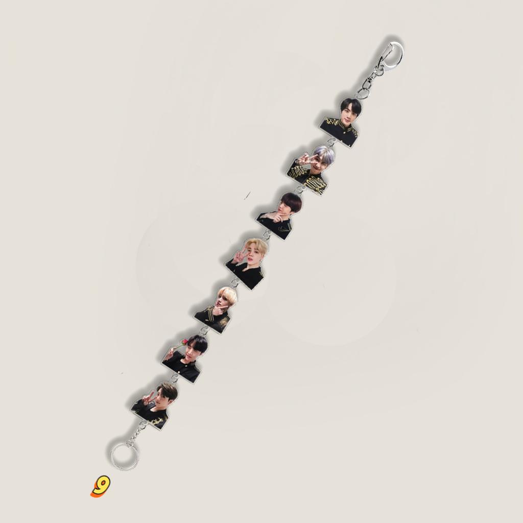 Lanț Breloc cu Multiple Pandantive BTS, Breloc cu Șnur cu Fotografie Reală/Desen Animat al Membrilor Bangtan Boys, Pandantiv Breloc Drăguț pentru Geantă pentru Fanii Kpop ARMY