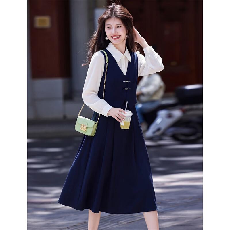 Elegant Faux Two-Piece Midi A-Line Dress L