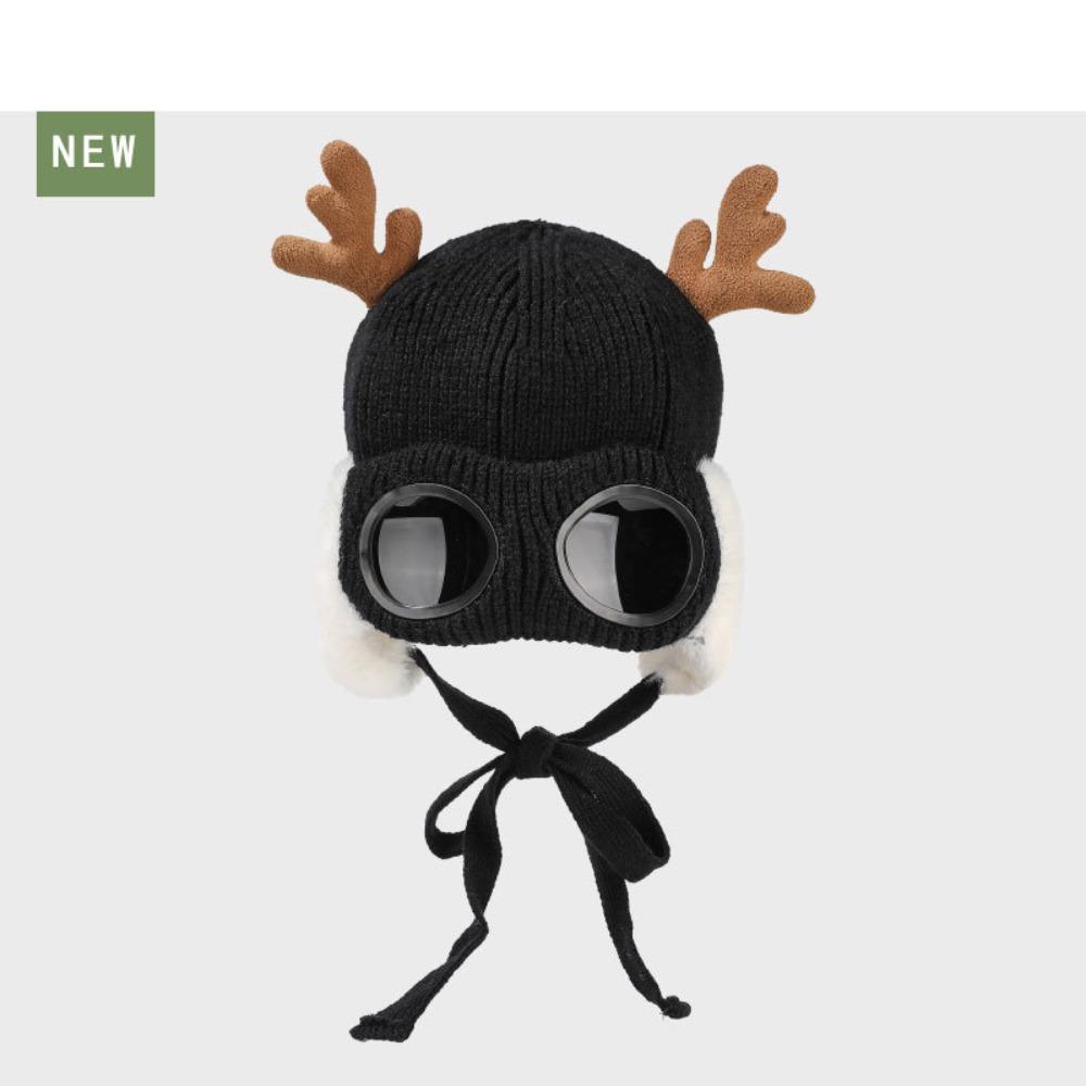 Solid Color Reindeer Antler Hat Warm Plush Ear Flaps Backpack Accessories