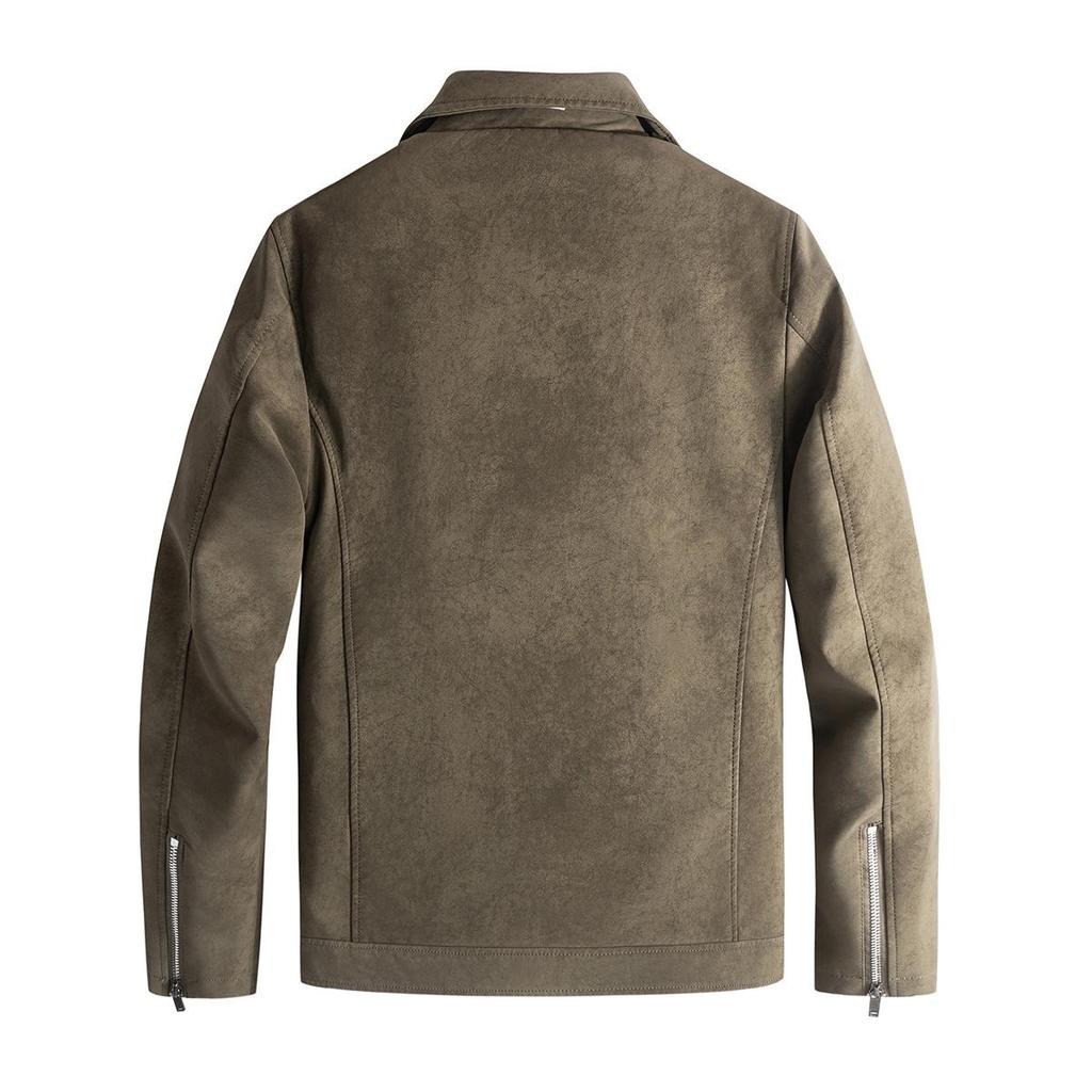 Retro Trendy Brand Leather Men's Jacket Autumn and Winter Solid Color Versatile Blue Popular Lapel Diagonal Zipper Slim Fit
