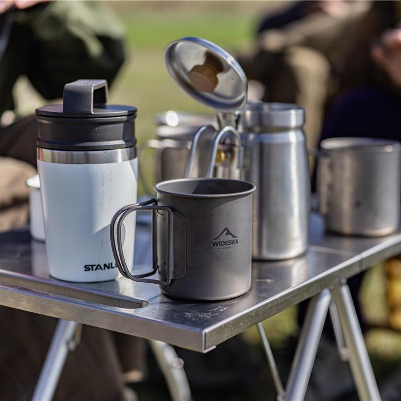 Widesea Lightweight Titanium Camping Cup with Lid - Portable and Easy to Store Tableware