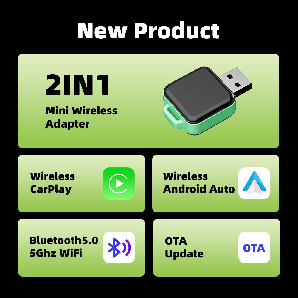 Adaptor CarPlay fără fir 2 în 1 pentru Apple iPhone Android Conversie cu fir la wireless Conexiune rapidă Adaptor Carplay Smart AI Box