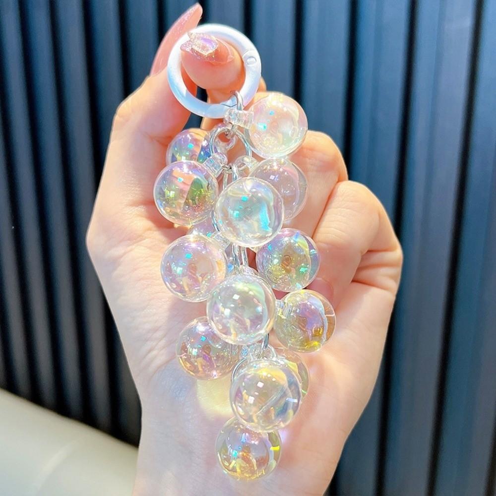 Transparent Bead String Keychain Detachable Backpack Charm Grape Pendant Keychain  Mobile Phone Bag белый