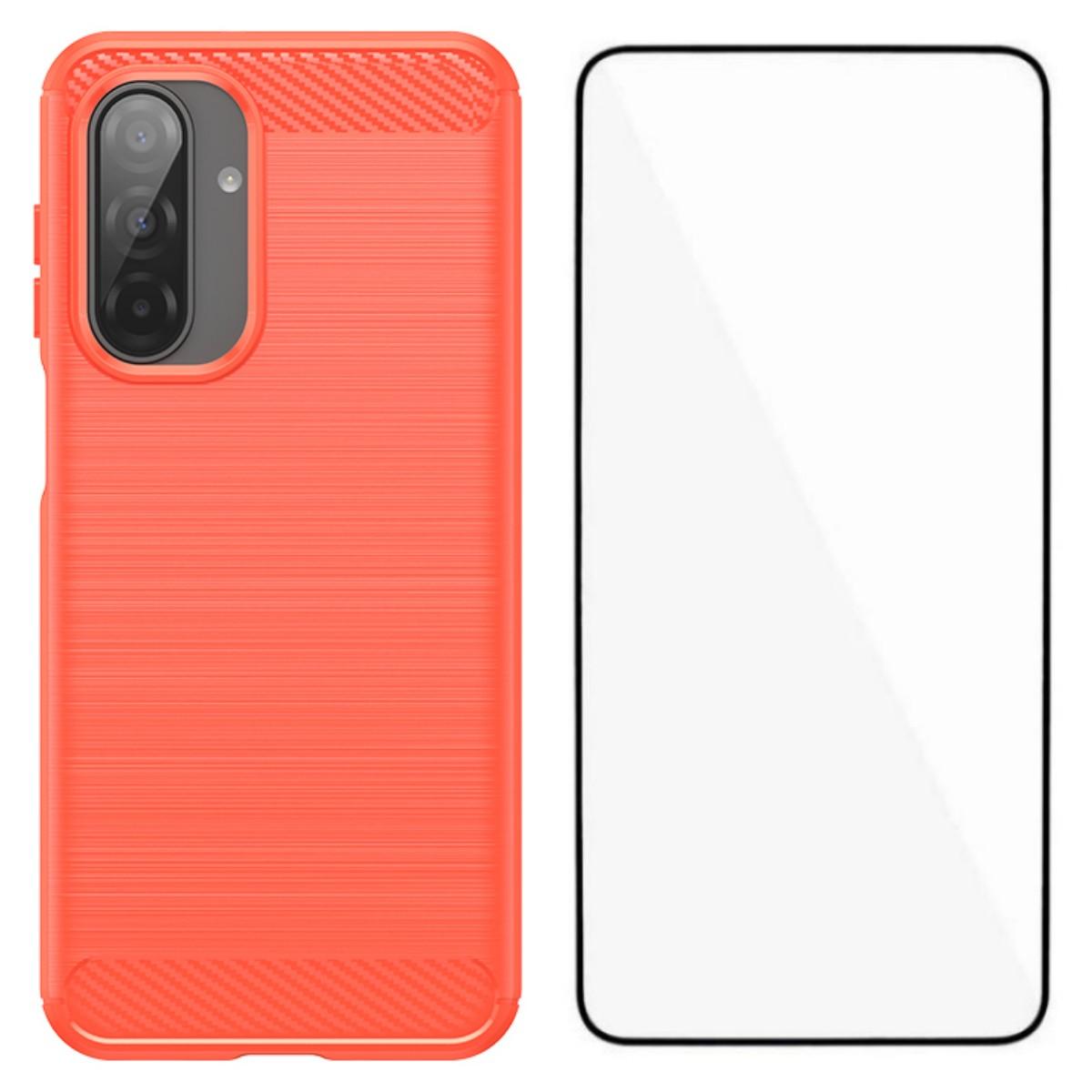 

WANLONFENG LS Series For Samsung Galaxy A17 Case with Screen Film,Large Lens Hole Brushed Texture TPU Phone Cover Red