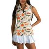 Women's Sleeveless Golf Shirt with Zipper and Halloween Print for Casual Sports Wear
