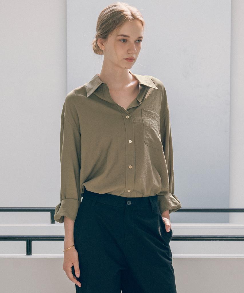 Siyajyu Sitp5160 Loose Fit Wrinkle Silky Shirt_Khaki Brown