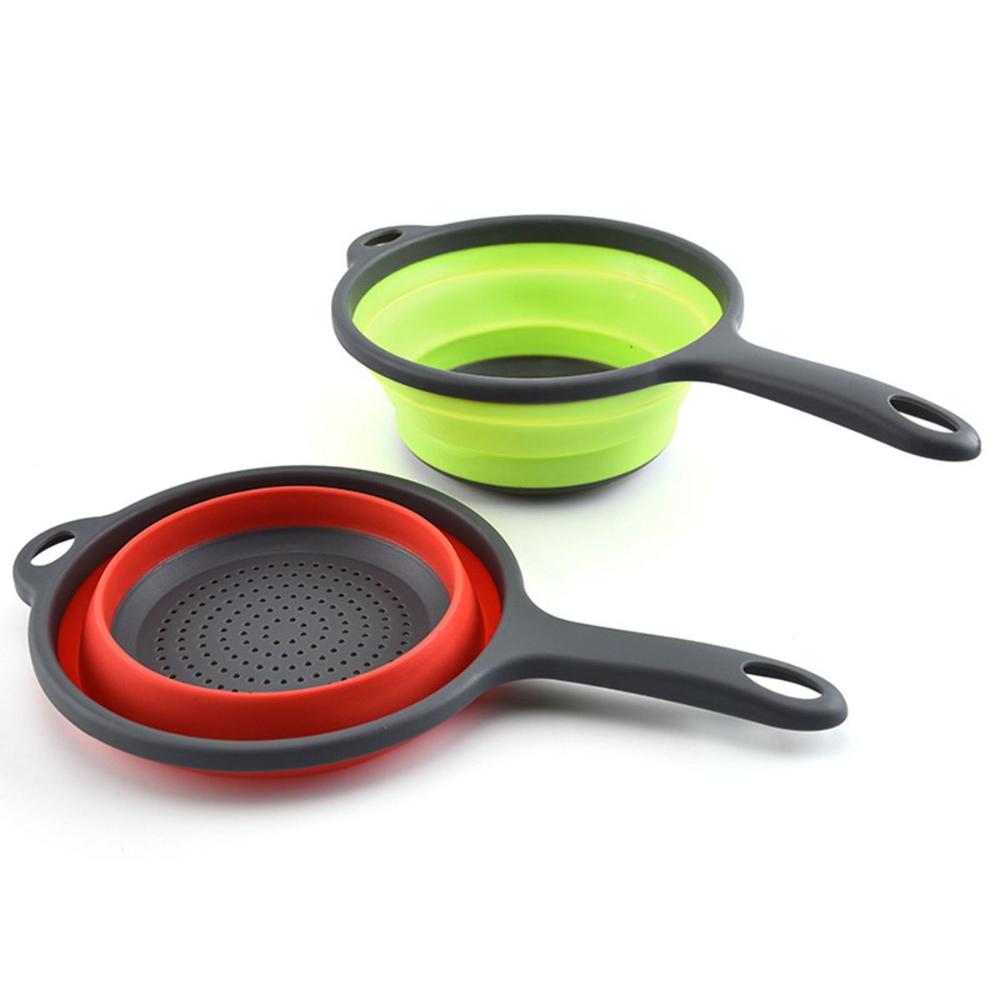 Fruit Foldable with Handle Collapsible Silicone Drainer Colander Dish Draining Basket Strainer
