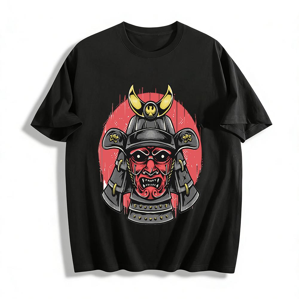 Vintage Japanese Samurai Oni Mask Graphic Tee Cool Streetwear Top Pure cotton T-shirt XXS
