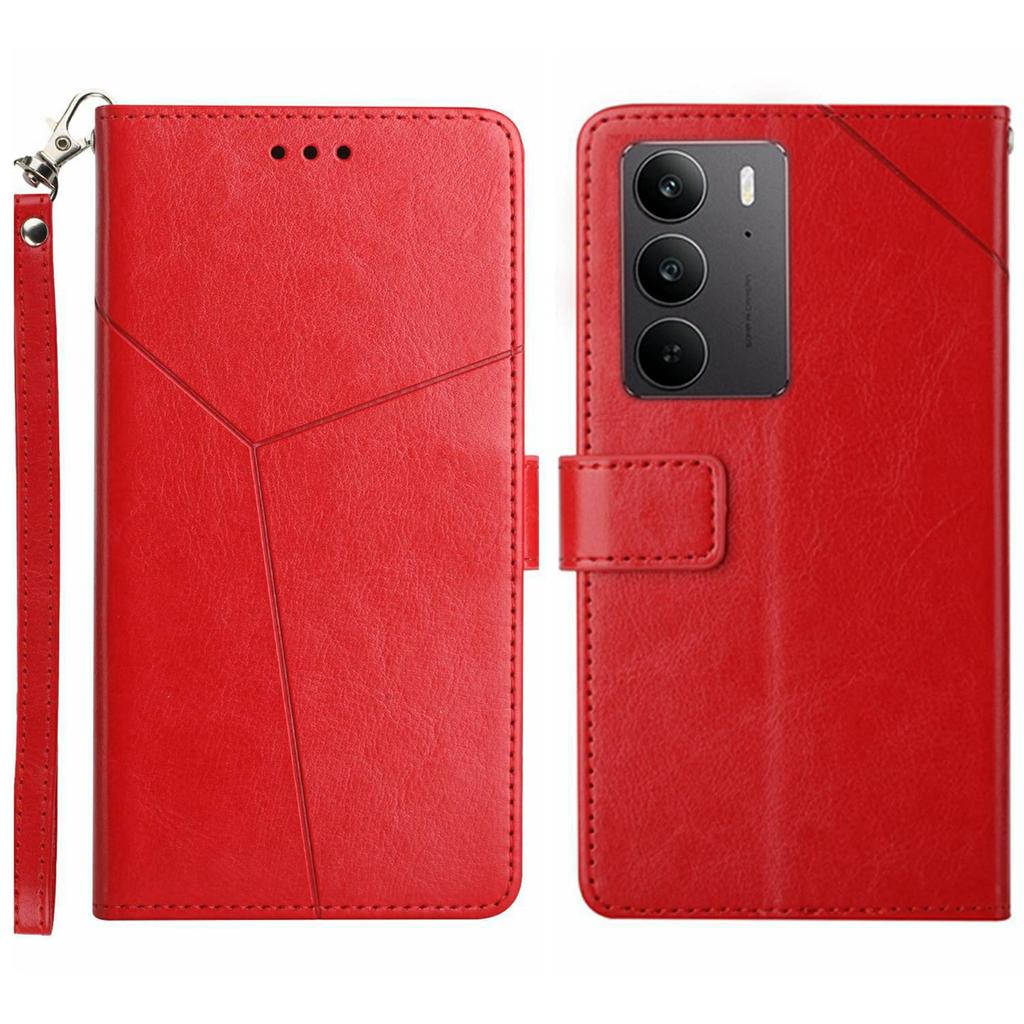 For Realme C75 4G Case with Wrist Strap Y Shaped Lines Imprint Leather Phone Cover