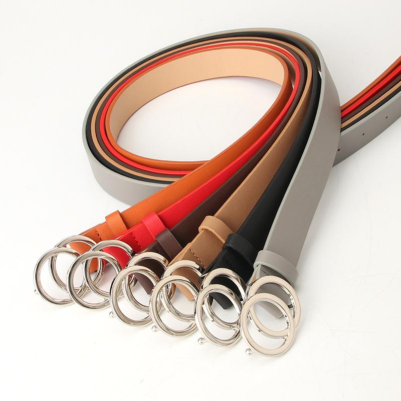 New Women's Cross-border Trend Double-circle Buckle Belt, Fashionable and Simple Women's Ins Wind Width Belt