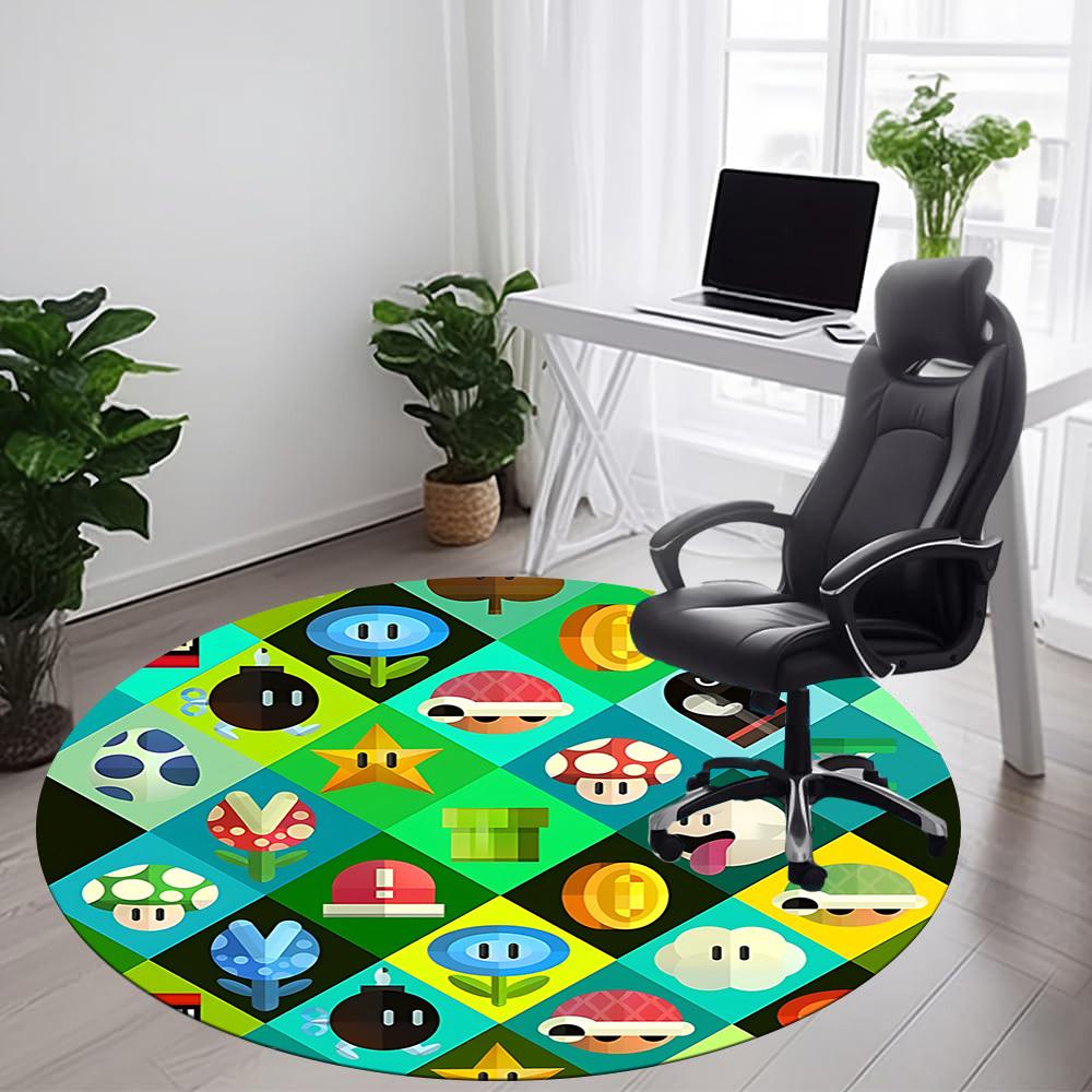 1PC Mario Characters Office Round Area Rug, Indoor Mat Suitable For Office, Under Office Chairs Bedroom Living Room Home Decor, Room Deco110