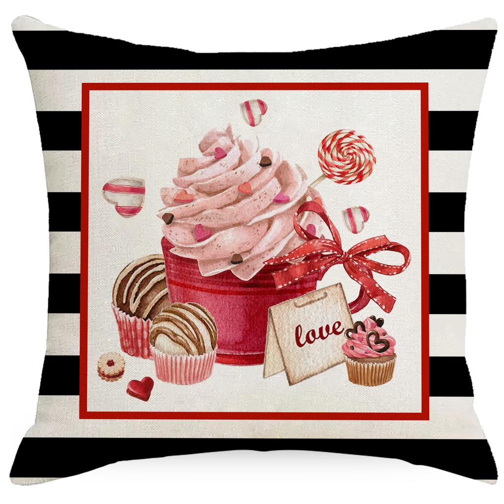 Valentine's Day Throw Pillow Cover Festive Decorative Cushion Festive Linen Print Cushion Cover Soft