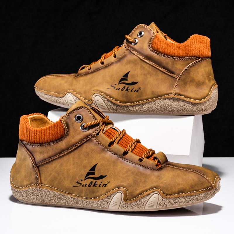 Pánské boty Ruční šití Dělená kožená obuv Pánské kotníkové boty mokasíny Pánské boty pro volný čas