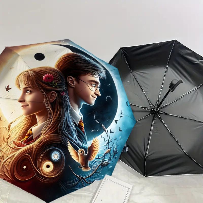 1PC Harry Potter and Hermione Granger Umbrella-8-Rib Reinforced, Automatic Open, Lightweight & Durable, Cute Fashion Accessory for Outdoor, D2620