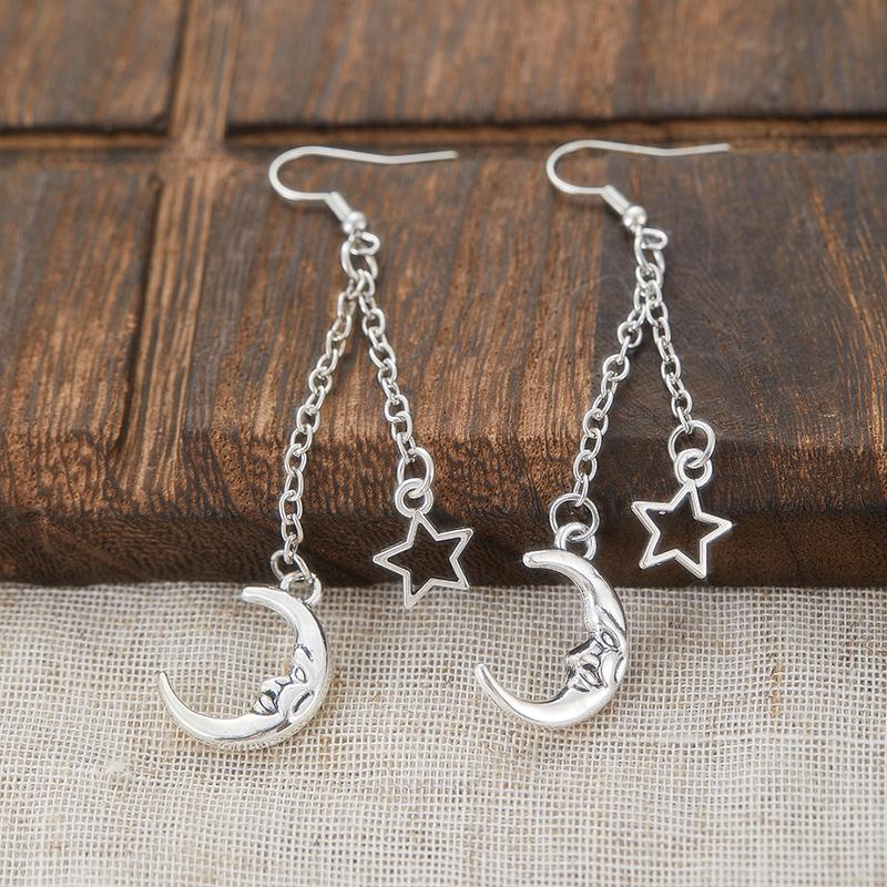 Gothic Crescent Moon Star Pendant Earrings Women's  Personality Simple Pagan Jewelry Party Gift