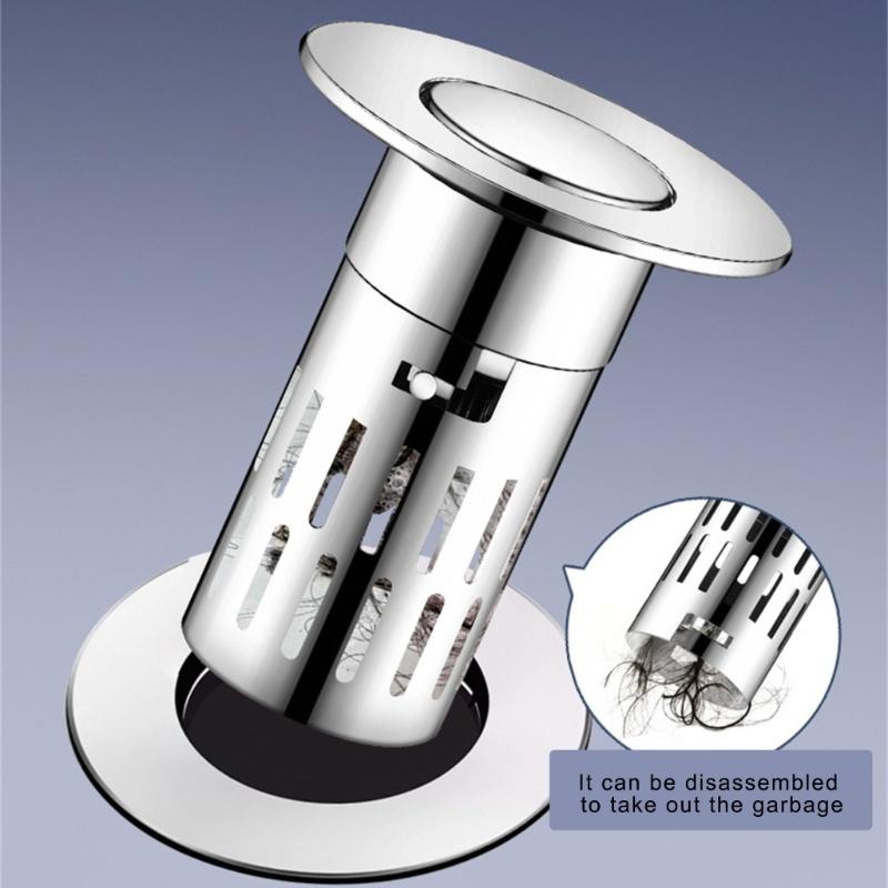Bathroom Sink Stoppers with Popup Design & Removable Steel Strainer Basket Hair Catcher Home Bathroom Accessories