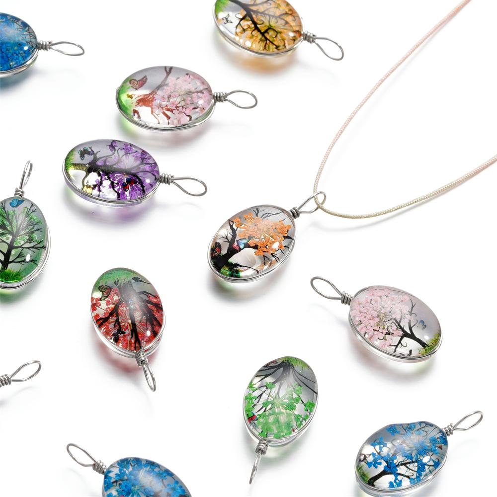 5pcs/lot 13*27mm Hot Sale Crystal Glass Real Dried Flower Oval Pendant for DIY Handmade Jewelry Bracelet Necklace Accessories