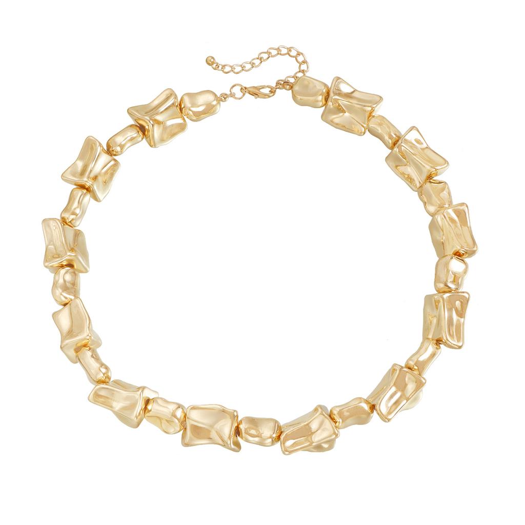 Lett luksusmote geometrisk spesialformet halskjede dame uregelmessig metalltekstur kragebein perlekjede