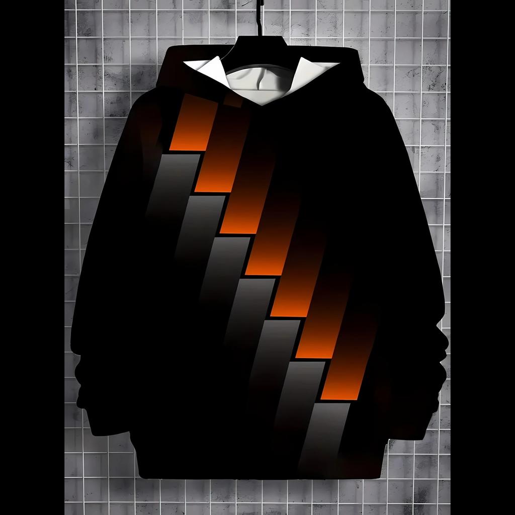 The 2025 Autumn New Children's Casual Hoodie with 3D Color-blocking Line Printing and Fashionable Outdoor Hoodie