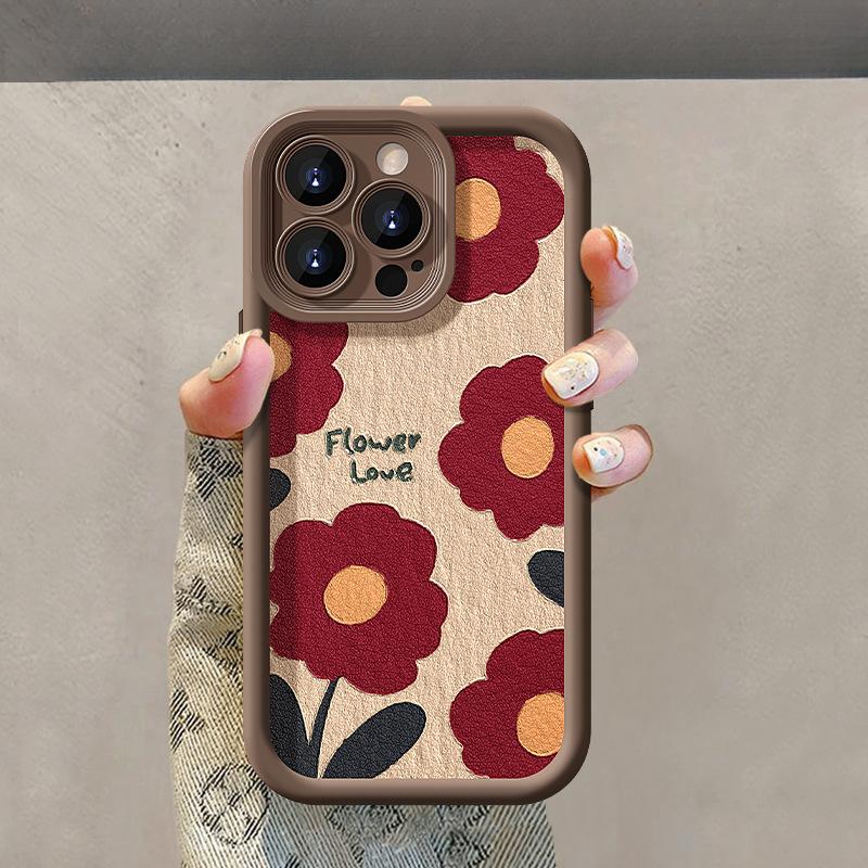 

Ремешок с маленьким красным цветком подходит для iPhone 13PRO, чехол для телефона из овчины 14, масляная живопись Майяр 15, силиконовый противоударный 7/8 Honor Magic4 Pro