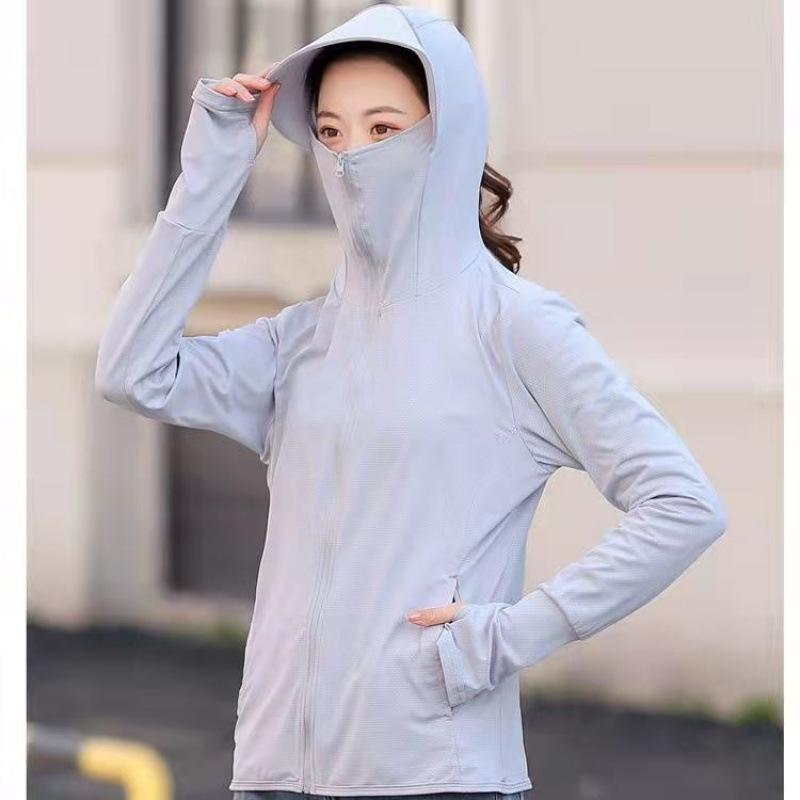 Women Ice Silk Sun Protection Jacket Summer Thin Hooded UPF50+ UV Protection Cool Breathable Sun‑Shield Coat With Big Brim Hat