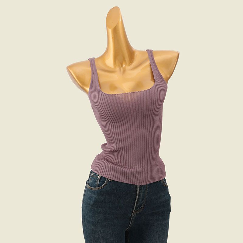 High Quality Square Collar Thin Cami Foreign Trade Original Order Silk Feel Thread High Elastic Slim Fit Summer Can Be Worn Outside