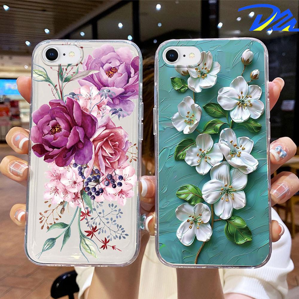 Phone Case For Iphone 7 8 6 Plus 11 12 13 14 Pro Max SE 2020 2022 Couple Rose Flower Oil Painting Clear Transparent Soft Cover