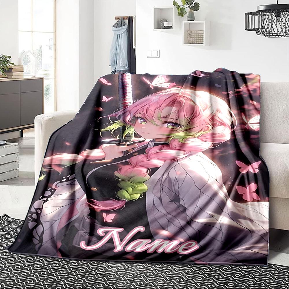 Custom Name Pink Hair Warrior Blanket for Couch & Bed, Plush Cozy Fuzzy Blanket Super Soft & Warm Blankets for Fall and Winter. 0908173