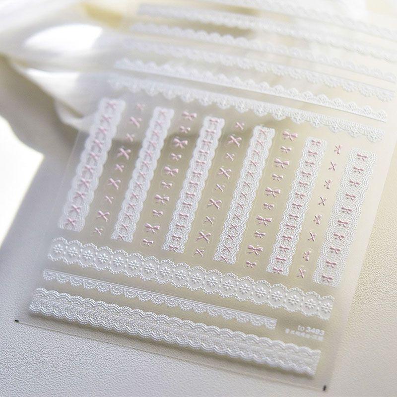 

Sweet Cool Lace Love Heart Bow Tie Nail Art Sticker Tomoni Japanese Style Plaid Bright Crystal Nail Sticker Nail Ornament White Lace Bows 3493
