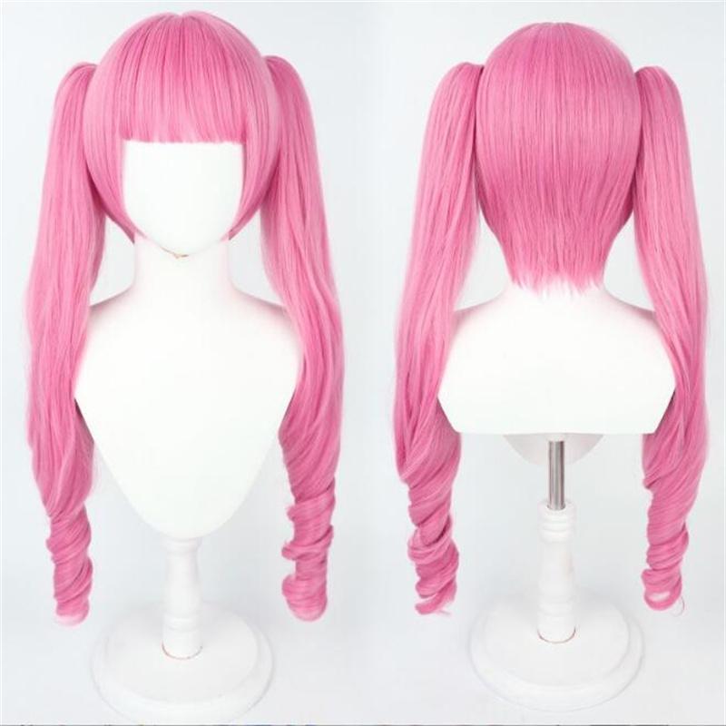 2 Styles Perona Cosplay Wig Anime Long Pink Curl With Ponytails Heat Resistant Synthetic Hair Cosplay Costume Wigs + Wig Cap