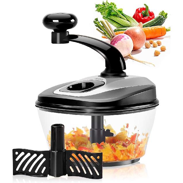 Ourokhome Hand Crank Vegetable Chopper- 1.8 L Heavy Duty Speedy Food Processor with Egg Separator and Handy Whipping Blade for Garlic, Onion, Nuts,