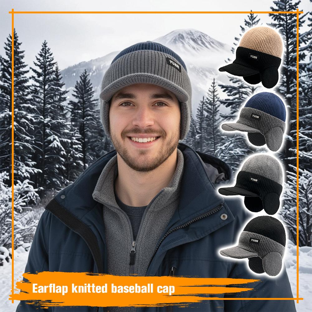 Men's Winter Baseball Cap with Ear Flaps, Dad Hat Thermal Ear Protection Knit Baseball Cap for Men Outdoor Sports Walk Running