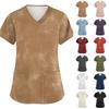 Women's Fashionable V-neck Short-sleeved Pocket Protective Work Uniform with Printed Design