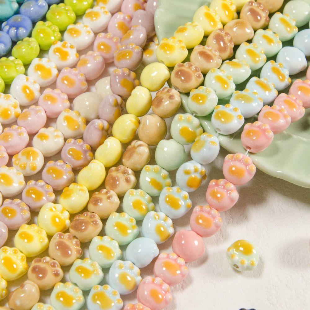 10Pcs Cartoon Design Cat Paw Beads Ceramic Jewelry Making Material  Student