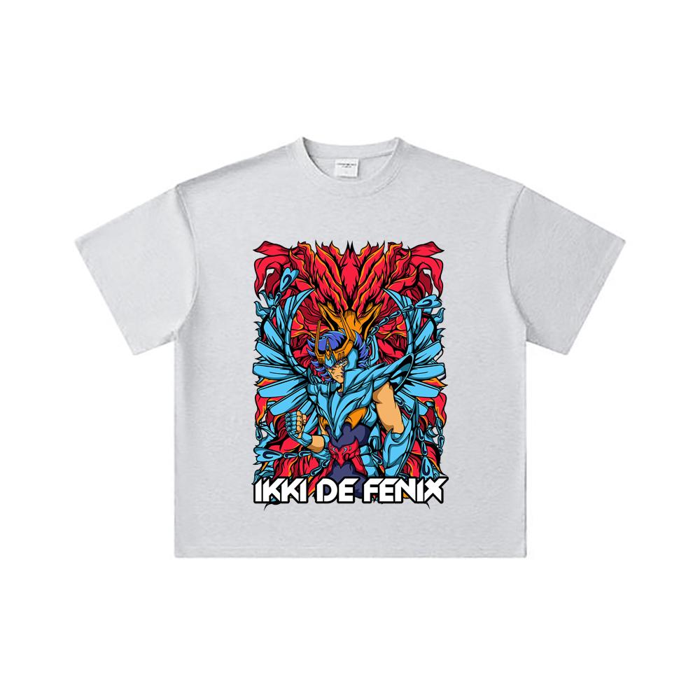 260 GSM Doppelgarn 32er Zählung 100% Baumwolle Saint Seiya V13 Phönix Aufdruck Unisex Schweres Baumwoll-T-Shirt