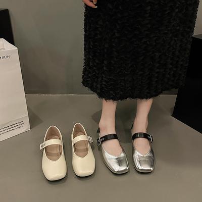 Mary Jane Shoes for Women Slip On Ballet Flat Dressy Comfortable Square Toe Flats Shoes Women's Ankle Strap Buckle Flat Shoes PU Leather Work Shoes