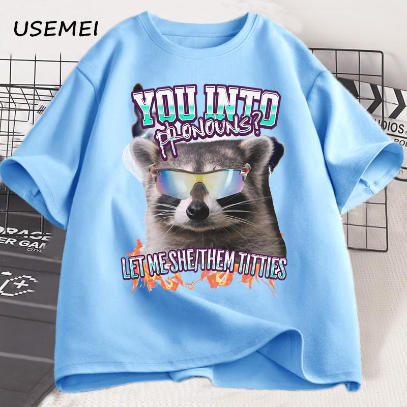 

Футболка с местоимениями для тебя Мужская Женская Забавная футболка с енотом Повседневная Хлопковая Футболка с коротким рукавом и круглым вырезом Унисекс Мужская одежда 4XL