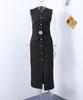 2025 Spring/Summer Women's Sleeveless Fitted Waist Slit Long Dress with Multi-Button Design