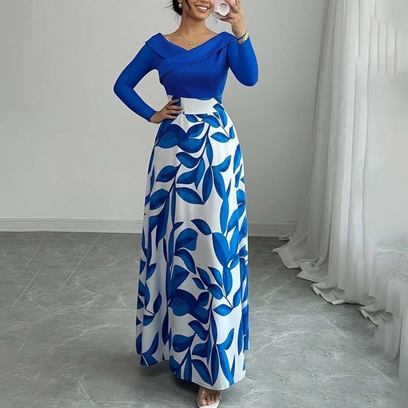 

New Women s Clothing In Europe America Fashionable Elegant Retro Contrast Color Printed Waist Dress 3XL