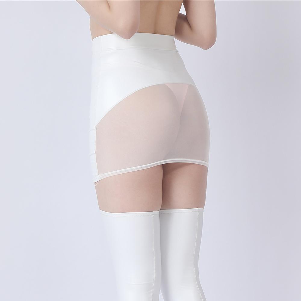 Sexy Women Oil Shiny Micro Mini Skirt Pu Mesh Sheer See Through Tight Pencil Skirt Elastic Packet Hip Sweet Cute Skirt