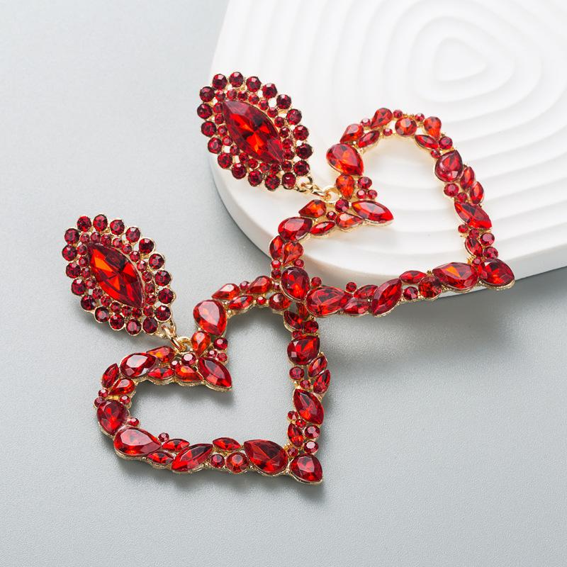 Shiny Crystal Rhinestone Heart Pendant Dangle Earrings for Women Statement Jewelry Accessories