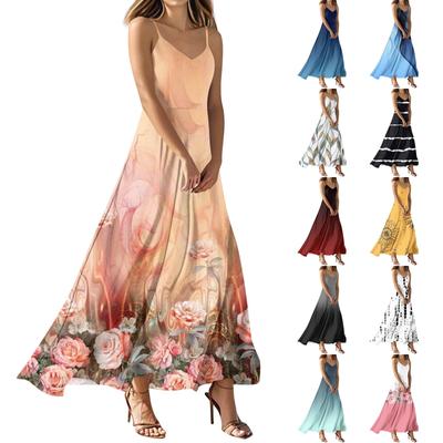 Women's Summer Casual Fashion Print Dresses V-Neck Sleeveless Dresses