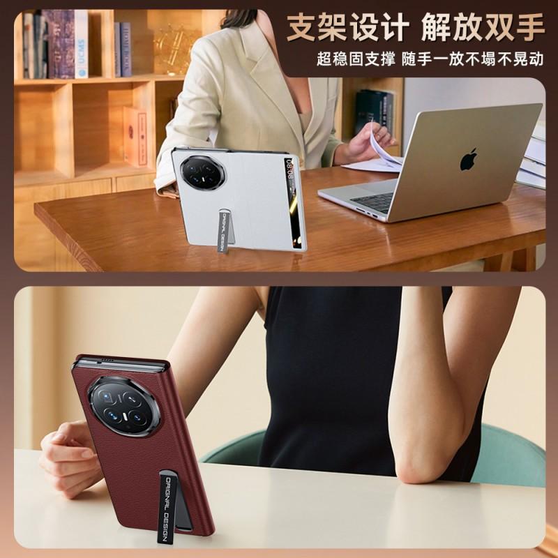 Ultra-Thin Genuine Nappa Leather Case With Vertical Kickstand Honor Magic V6 Shockproof Magnetic Anti-Fingerprint