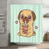 Cute Pug Boba Tea Shower Curtain Bathroom Decor Anime Kawaii Pet Lover Gift Waterproof Fabric Washable Home Decor