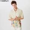INCERUN Summer T-shirts Men Short Sleeve Floral Print Buttons Casual Loose Tops