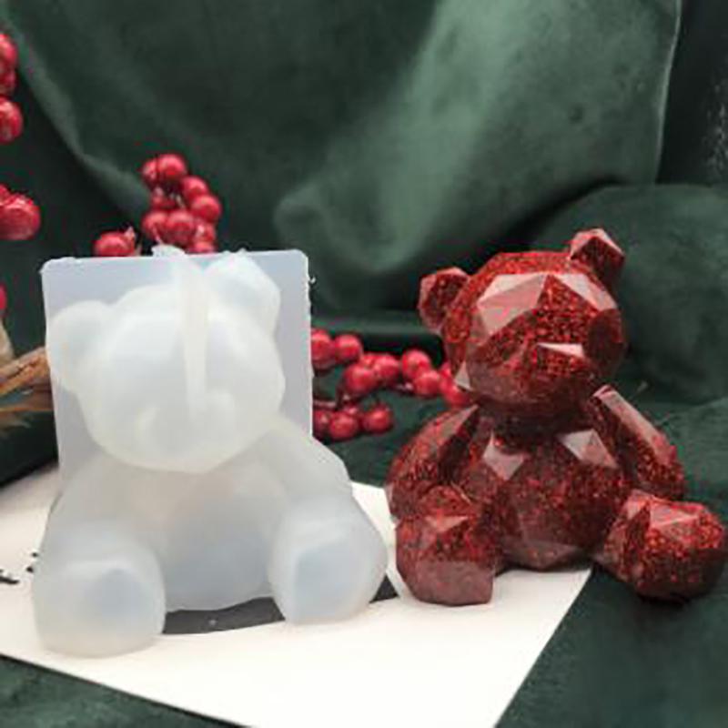 Silicone Mold Chocolate Candle Ornament Soap Mould Fondant Polymer Clay Soap Making Melting Wax Resin 2D Bear S