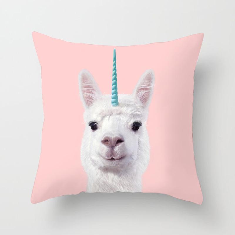 Pillow Print Cartoon Flamingo Grass Mud Horse Cushion Peach Leather Velvet Polyester Pillow Cover
